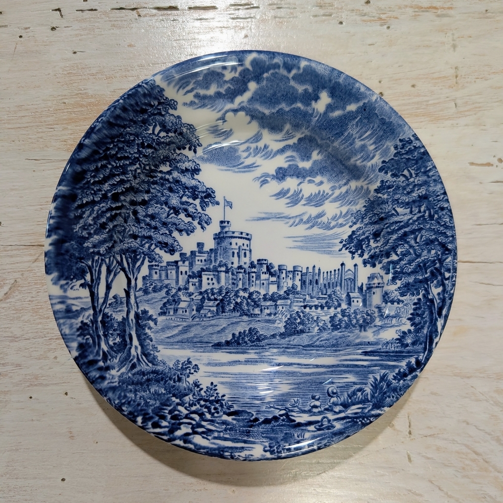 Vintage Enoch Wedgwood England Blue Transferware Dish - "Royal Homes Of Britain"